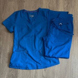 healing hands Royal Blue V-neck Scrub Top and Drawstring Pants